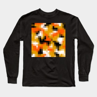 Original Pixelated Orange Retro Style Camouflage Design Long Sleeve T-Shirt